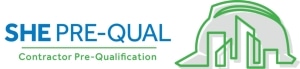 SHE Pre-Qual contractor pre-qualification badge demonstrating certified health and safety compliance.
