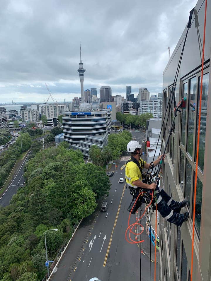 Industrial abseiling near Auckland's Sky Tower